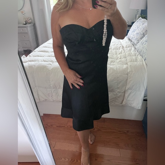 Badgley Mischka black satin bustier cocktail dress worn once size 6 - Picture 5 of 5